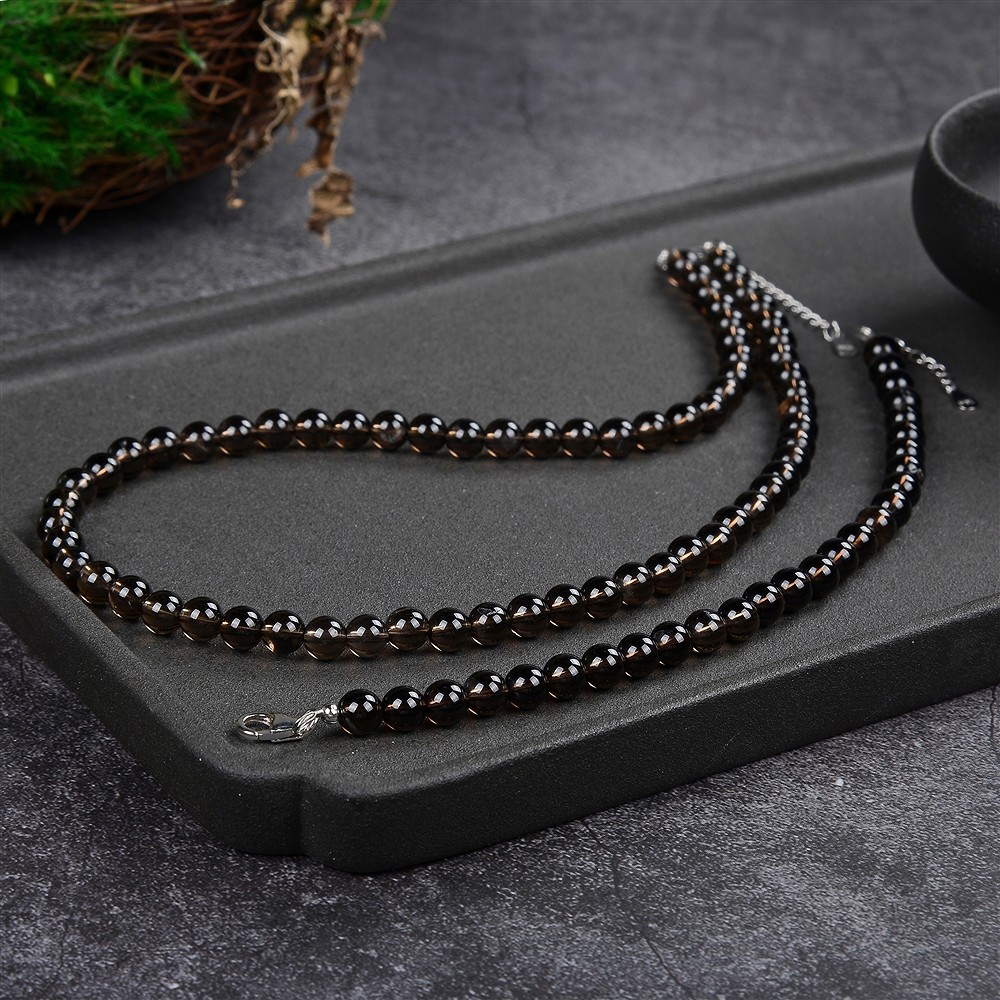 Bracciale in quarzo fumé, perline da 6 mm, catena di estensione, rodiato | Marco Schreier