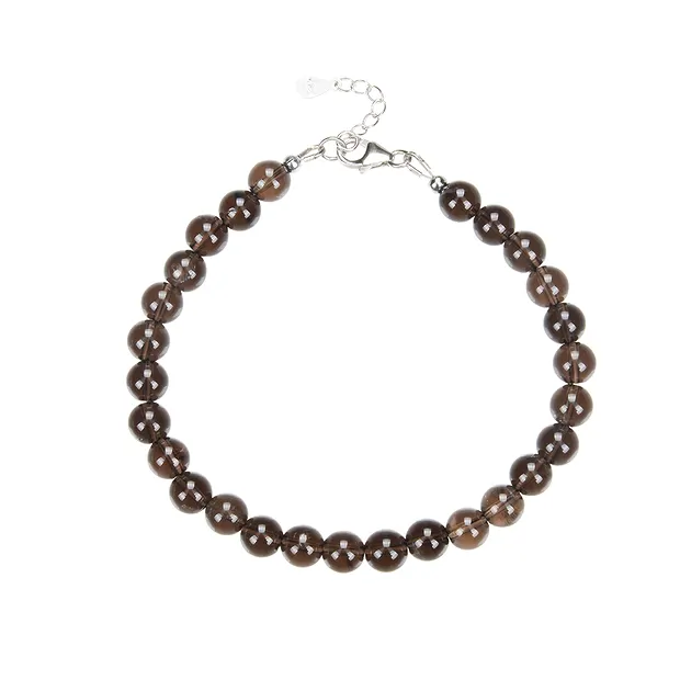 Armband Rauchquarz, Kugeln (6mm), rhodiniert | Edelsteine, Heilsteine & Schmuck