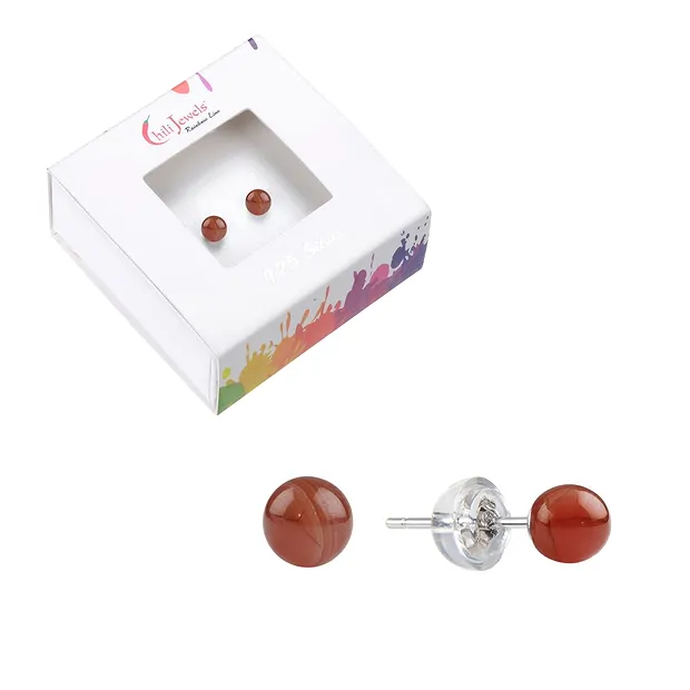 Earstuds Rhodochrosite, ball, 8mm, rhodiniert | wholesaler gems & healing stones