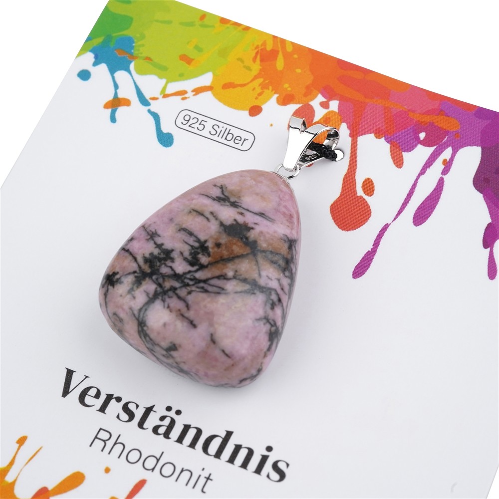 Rhodonite pendant, large Tumbled Stone, rhodiniert | Marco Schreier