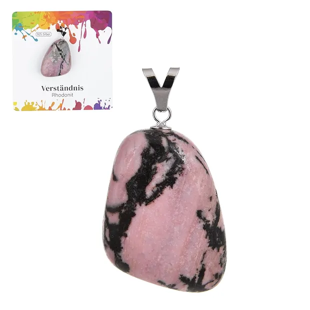 Pendentif Rhodonite, Pierre roulée grande, rhodié | Marco Schreier
