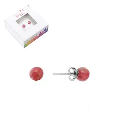 Earstuds Rhodonite, ball, 4mm | minerals trade - gems, healing stones & jewelry