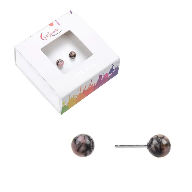 Perno auricolare Rodonite, sfera, 4 mm | grossista gemme e pietre curative