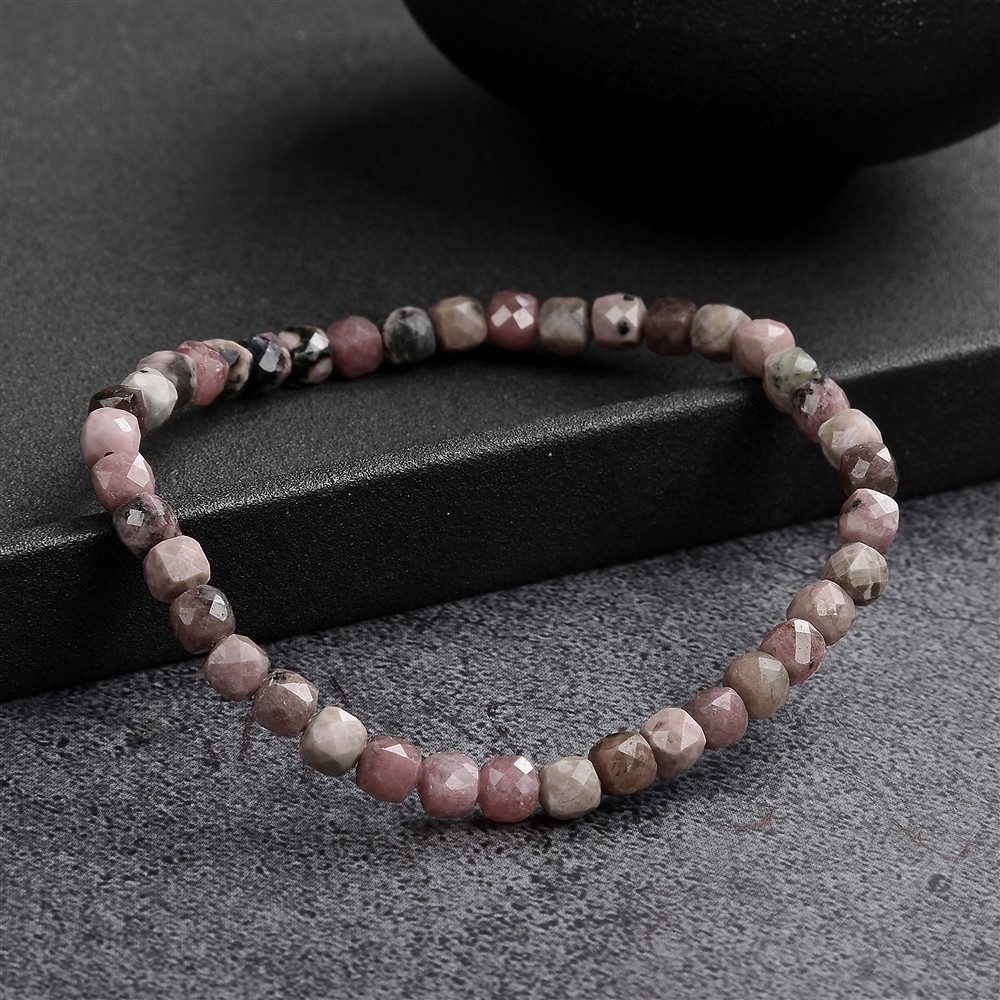 Bracelet, Rhodonite, 04mm cube, faceted | wholesaler gems & healing stones