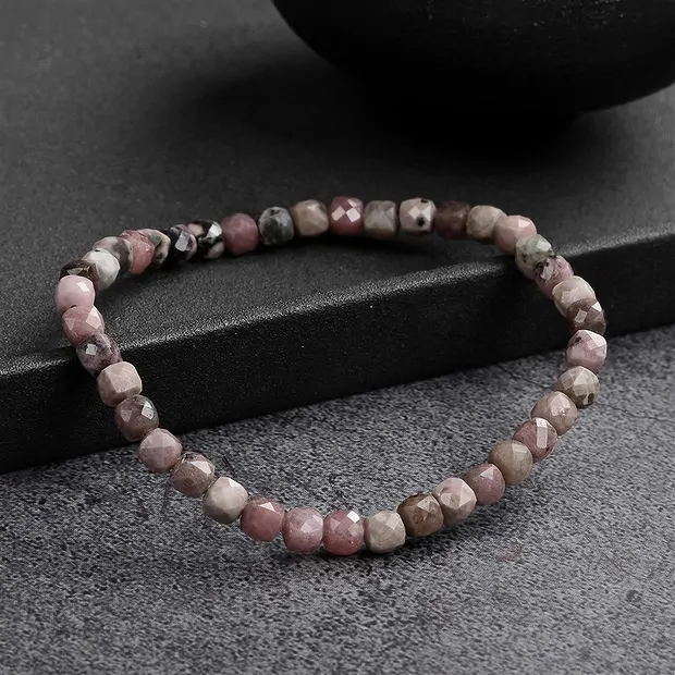Armband, Rhodonit, 04mm Würfel, facettiert | GH Edelsteine, Heilsteine & Schmuck
