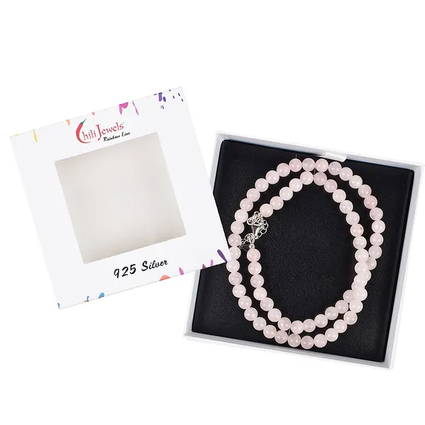 Chaîne Quartz rose, boules (6mm), rhodié, Chaîne d'extension | Marco Schreier