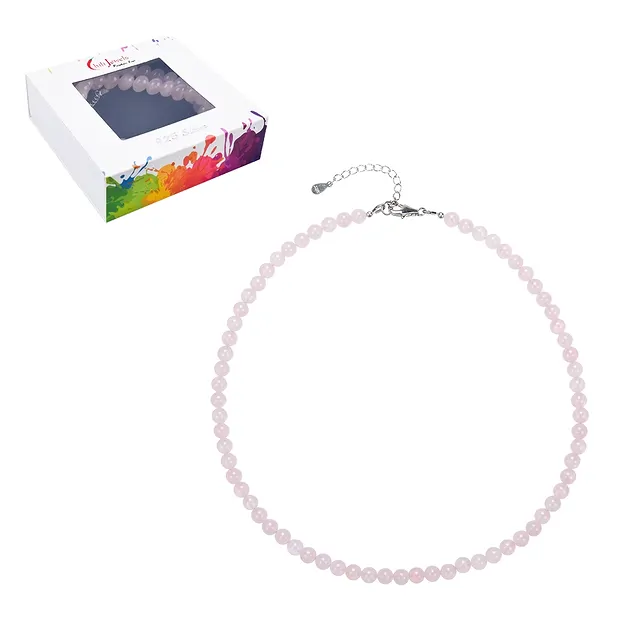 Collar de cuarzo rosa, cuentas (6 mm), rodinado, cadena alargadora | Marco Schreier