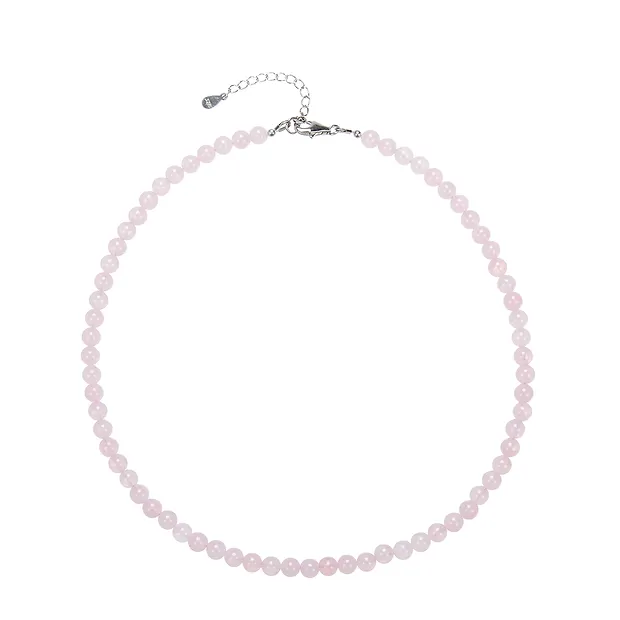 Kette Rosenquarz, Kugeln (6mm), rhodiniert | GH Edelsteine, Heilsteine & Schmuck