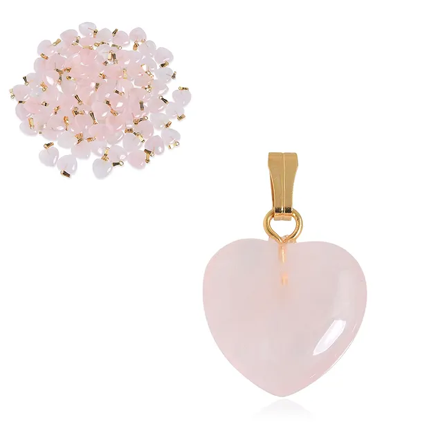 Pendentif stylo coeur 1,5cm, Quartz rose, anneaux dorés (100 pcs/UC) | Marco Schreier