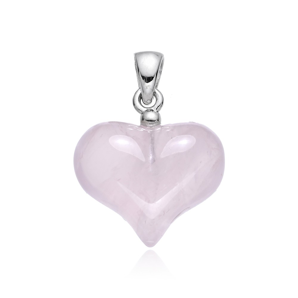 Ciondolo in quarzo rosa, cuore (16 mm), 2,4 cm, rodiato  | Marco Schreier