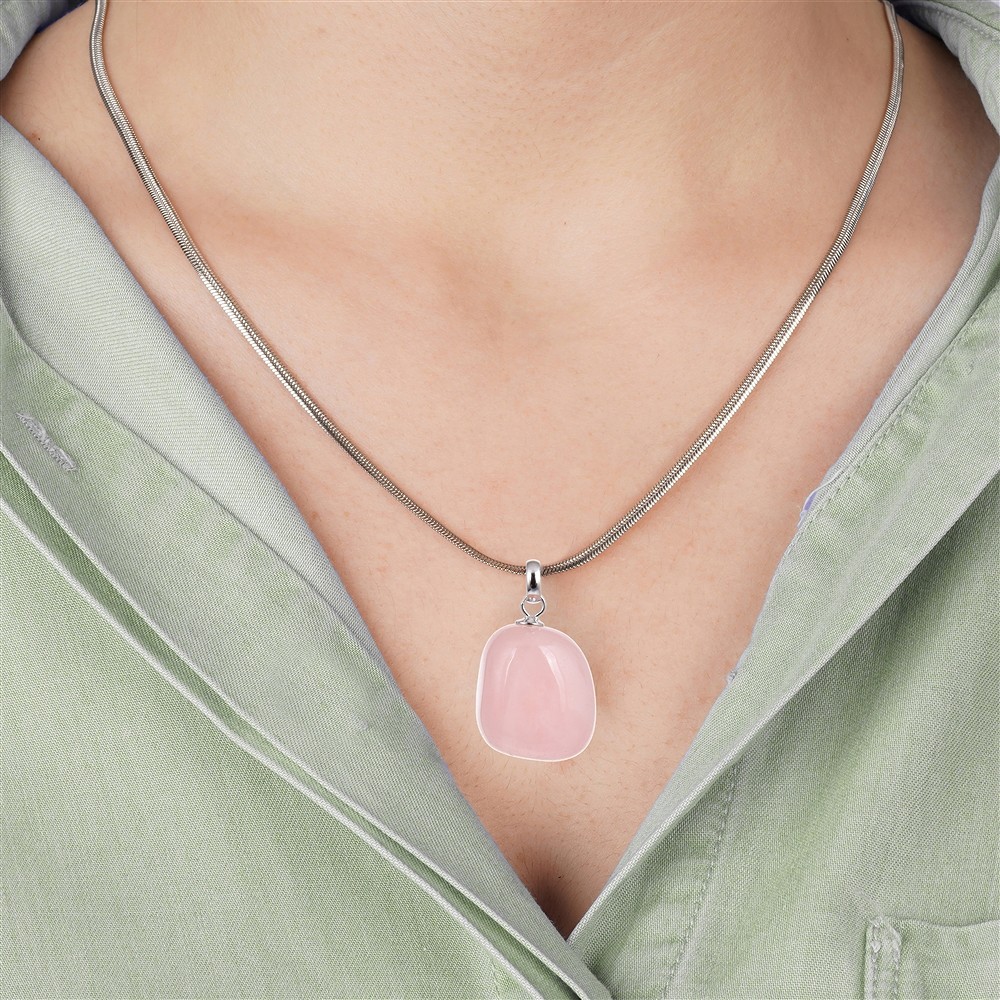 Pendentif Quartz rose, Pierre roulée petite, rhodié | Marco Schreier