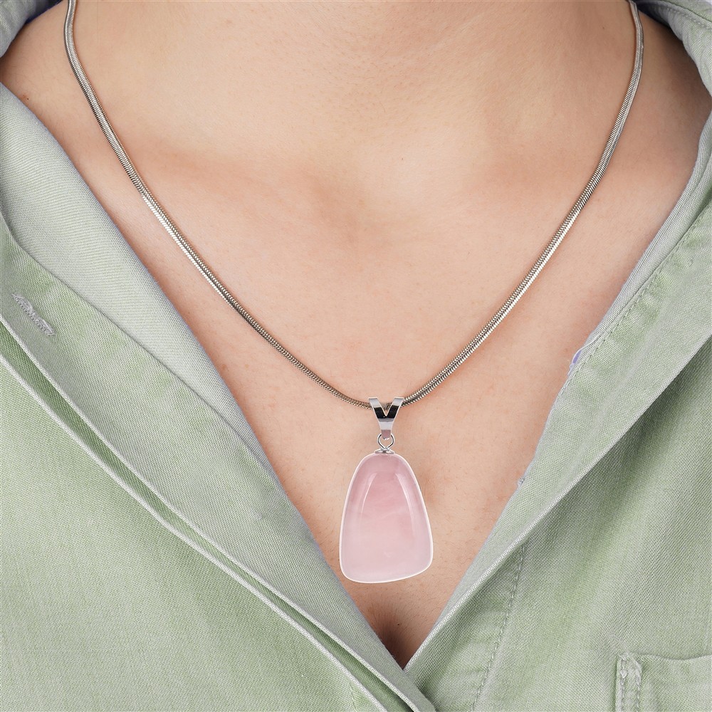 Rose Quartz pendant, large Tumbled Stone, rhodiniert | Marco Schreier