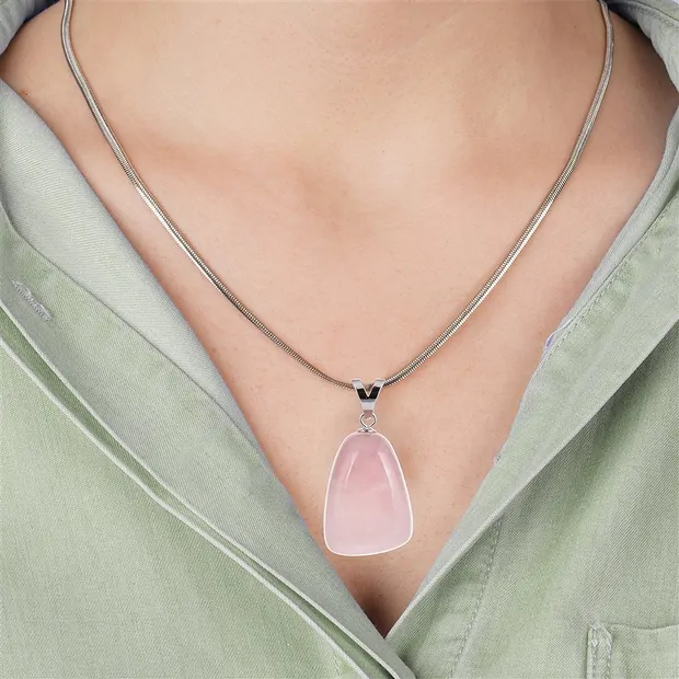 Pendentif Quartz rose, Pierre roulée grande, rhodié | Marco Schreier