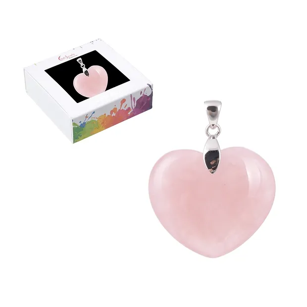 Pendentif Quartz rose, coeur (28mm), 4,2cm, rhodié | Marco Schreier