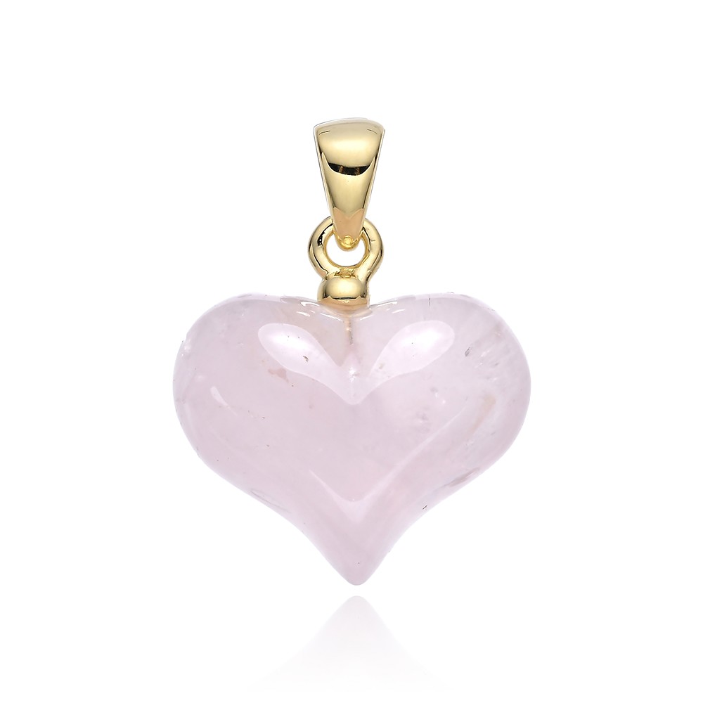 Anhänger Rosenquarz, Herz (16mm), 2,4cm, vergoldet | Marco Schreier