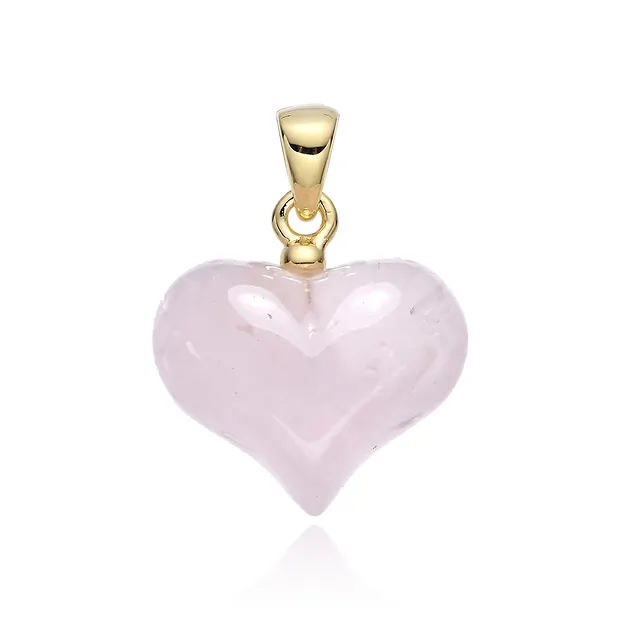 Colgante de cuarzo rosa, corazón (16 mm), 2,4 cm, chapado en oro | Marco Schreier