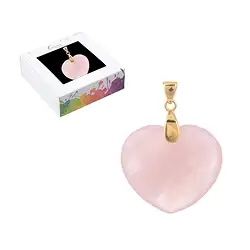 0613329155 Colgante de cuarzo rosa, corazón (28 mm), 4,2 cm, chapado en oro | Marco Schreier