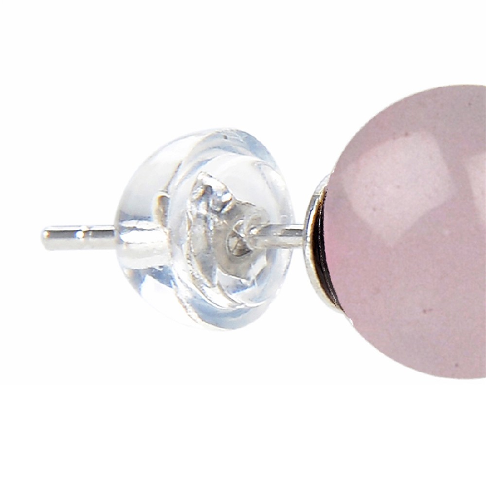 Earstuds Rose Quartz, ball, 6mm, rhodiniert | wholesaler gems & healing stones