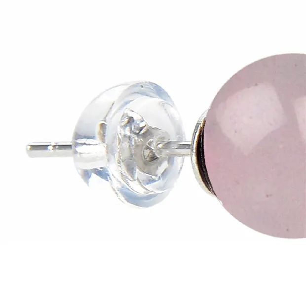 Earstuds Rose Quartz, ball, 6mm, rhodiniert | wholesaler gems & healing stones