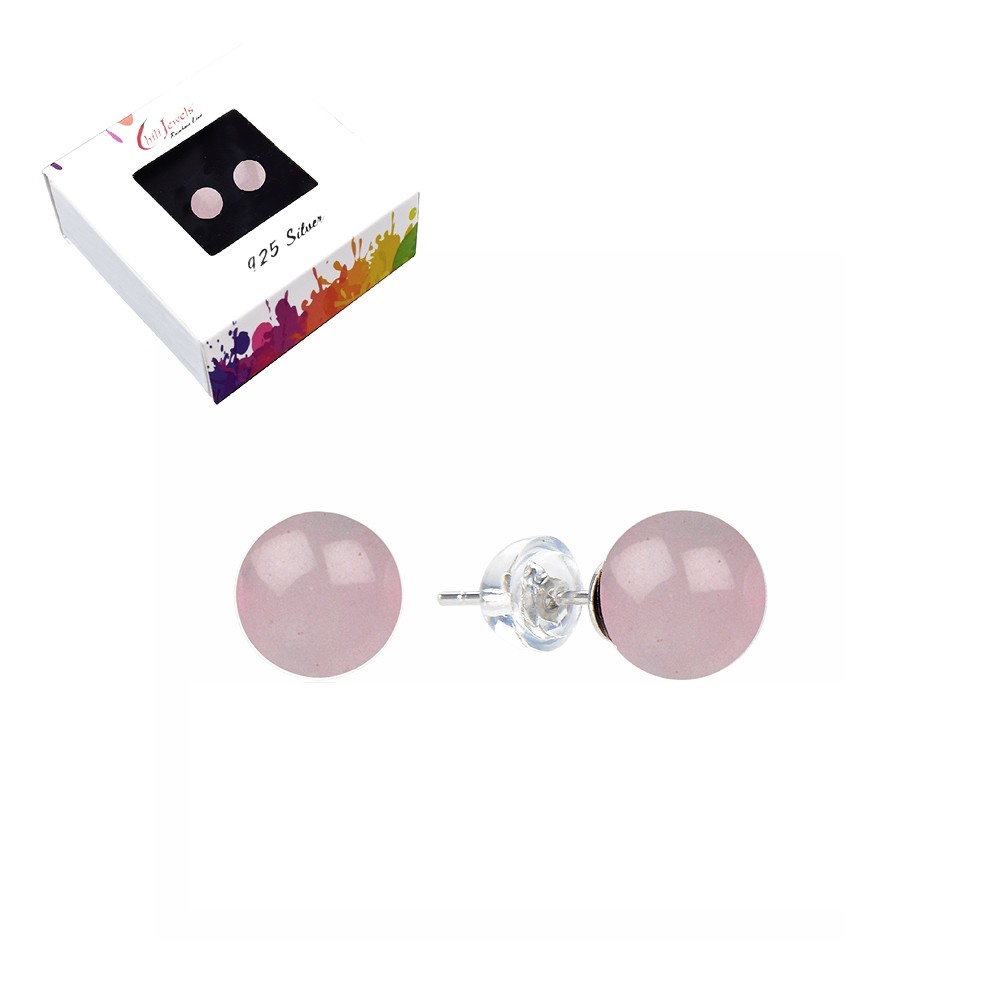 Earstuds Rose Quartz, ball, 6mm, rhodiniert | wholesaler gems & healing stones