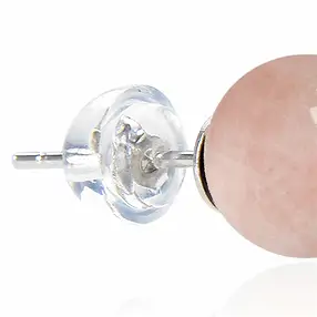 Earstuds Rose Quartz, ball, 8mm, rhodiniert | wholesaler gems & healing stones