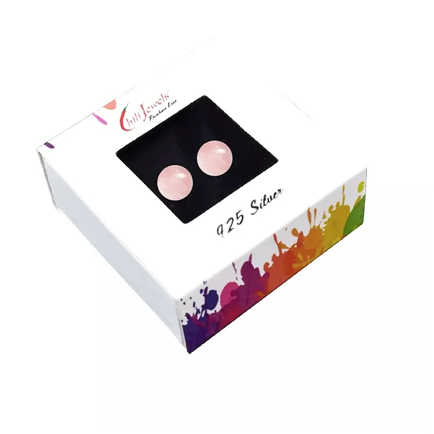 Earstuds Rose Quartz, ball, 8mm, rhodiniert | wholesaler gems & healing stones