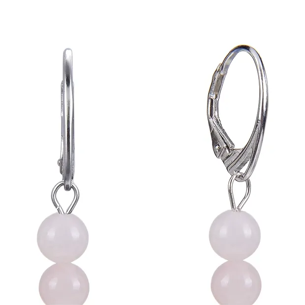 Earrings Rose Quartz, 6mm beads, rhodiniert | wholesaler gems & healing stones