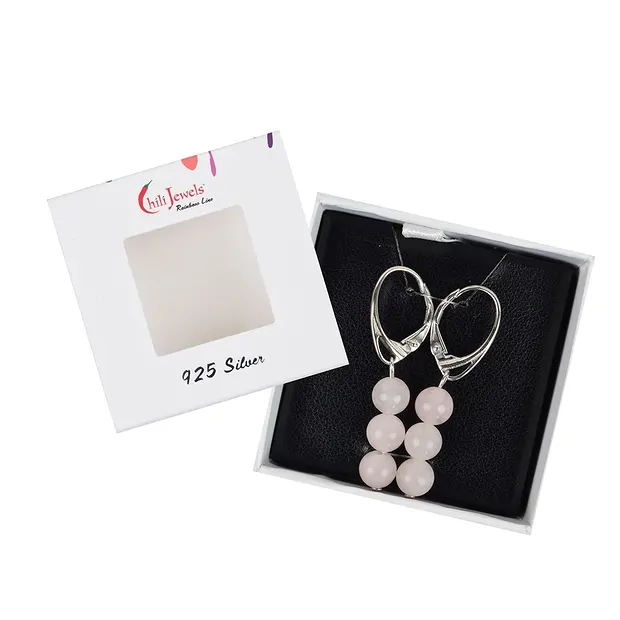 Earrings Rose Quartz, 6mm beads, rhodiniert | wholesaler gems & healing stones