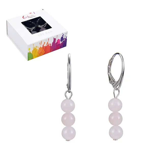 Earrings Rose Quartz, 6mm beads, rhodiniert | wholesaler gems & healing stones