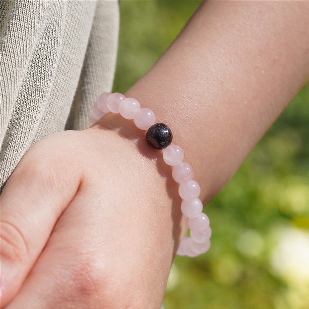 Bracelet, Rose Quartz, dinosaur bone, 14cm (for children) | Marco Schreier