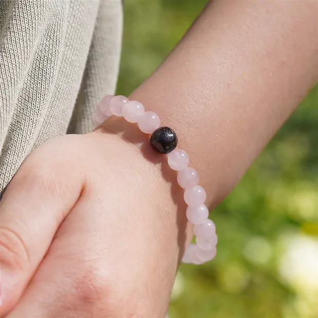 Bracelet, Rose Quartz, dinosaur bone, 14 cm (short) | Marco Schreier