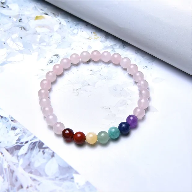Pulsera, chakra, Cuarzo rosa (estabilizado), 06mm cuentas, 15cm (para niños) | Marco Schreier