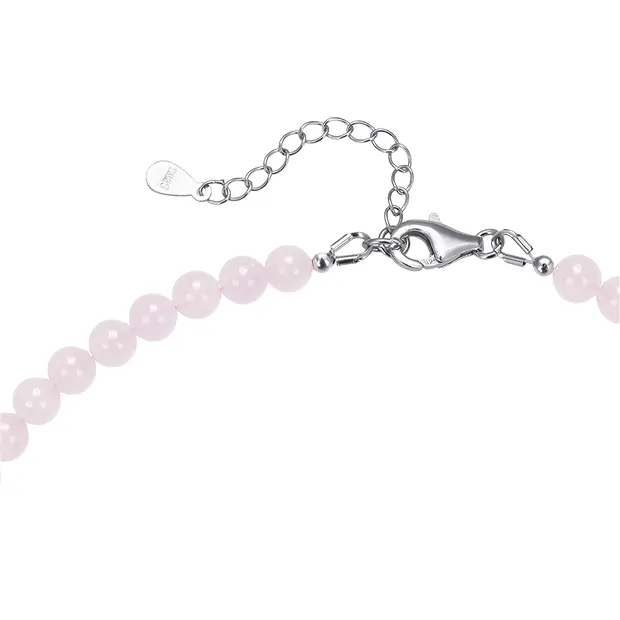 Bracciale in quarzo rosa, perline da 6 mm, catena di estensione, rodiato | Marco Schreier