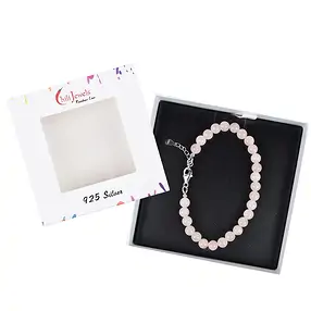 Bracciale in quarzo rosa, perline (6 mm), rodiato | Marco Schreier