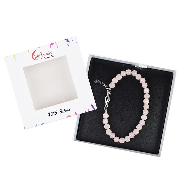 Bracciale in quarzo rosa, perline da 6 mm, catena di estensione, rodiato | Marco Schreier