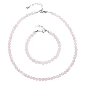 Bracciale in quarzo rosa, perline (6 mm), rodiato | Marco Schreier