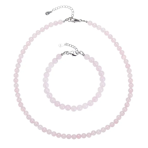 Armband Rosenquarz, Kugeln (6mm), rhodiniert | Edelsteine, Heilsteine & Schmuck