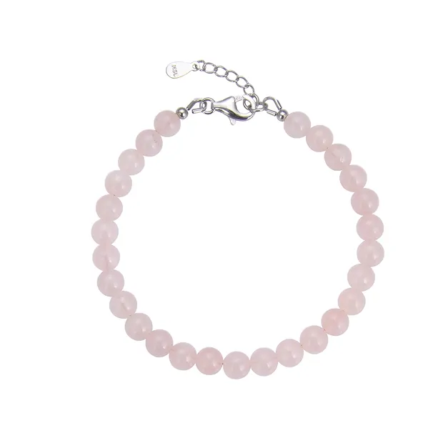 Armband Rosenquarz, Kugeln (6mm), rhodiniert | Edelsteine, Heilsteine & Schmuck