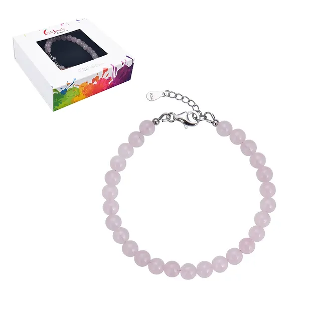 Bracelet Rose Quartz, beads (6mm), rhodiniert | wholesaler gems & healing stones