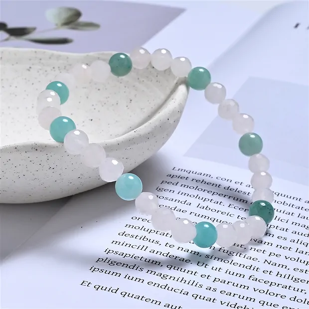 Pulsera, Cuarzo rosa, Amazonita, cuentas 06mm | Marco Schreier