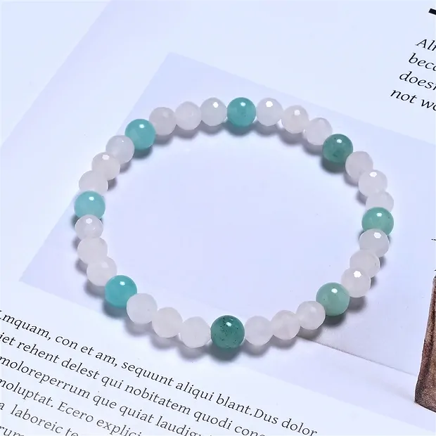 Pulsera, Cuarzo rosa, Amazonita, cuentas 06mm | Marco Schreier