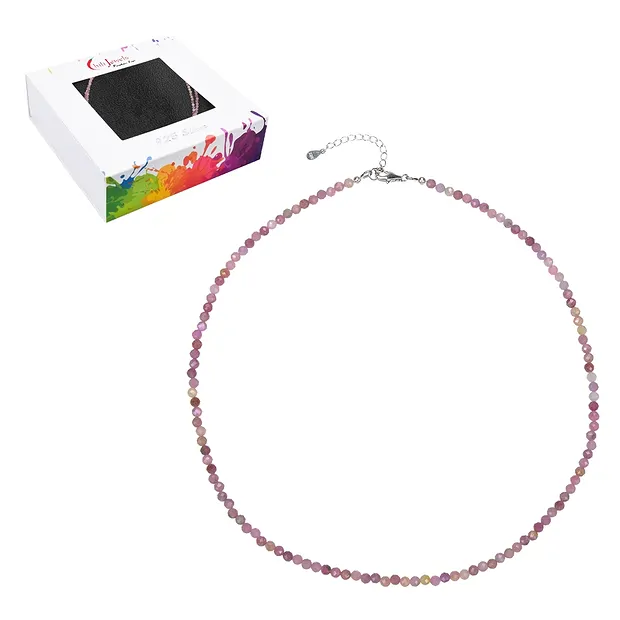 Collar Rubí, cuentas (3mm) facetadas, rodinado, prolongación cadena | Marco Schreier