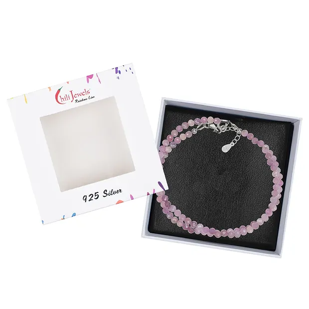 Necklace Ruby, beads (3mm) faceted, rhodiniert, extension chain | Marco Schreier