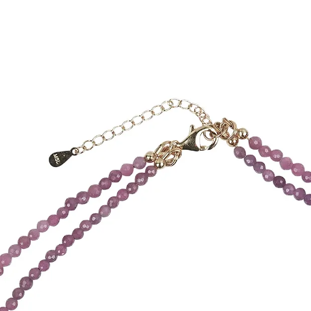 Kette Rubin, Kugeln (3mm), facettiert, vergoldet, Verlängerungskettchen | Marco Schreier