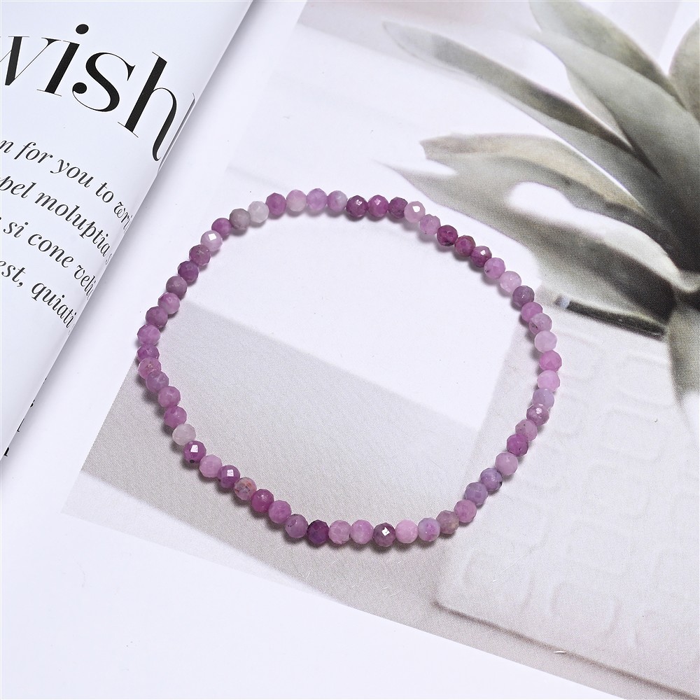Bracelet, Ruby, 03mm beads, faceted, 19cm | wholesaler gems & healing stones