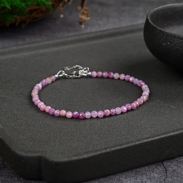 Pulsera cuentas de Rubí (3mm), facetadas rodinadas, alargador cadena | Marco Schreier