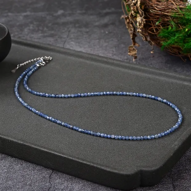 Collana Zaffiro, perline (3 mm), sfaccettate, rodiate | Marco Schreier