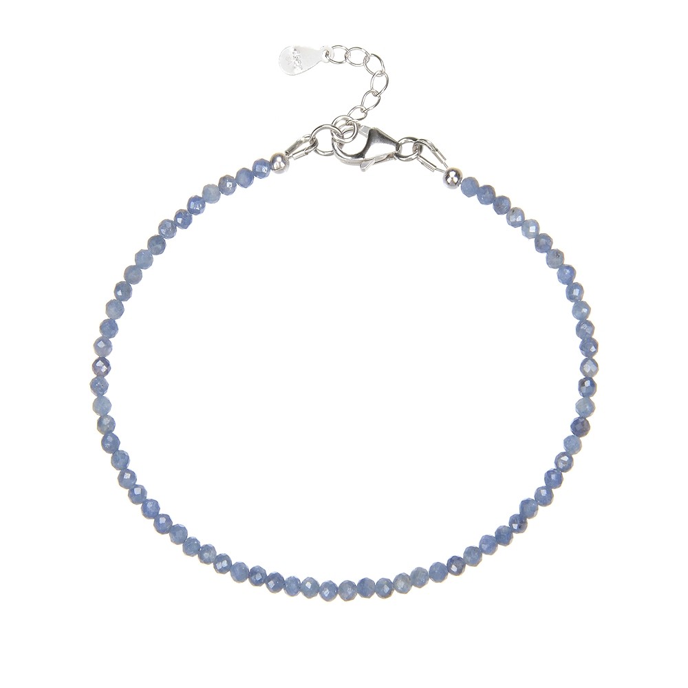 Bracelet en Saphir, boules (3mm), facettées, rhodiées, Chaîne d'extension | Marco Schreier