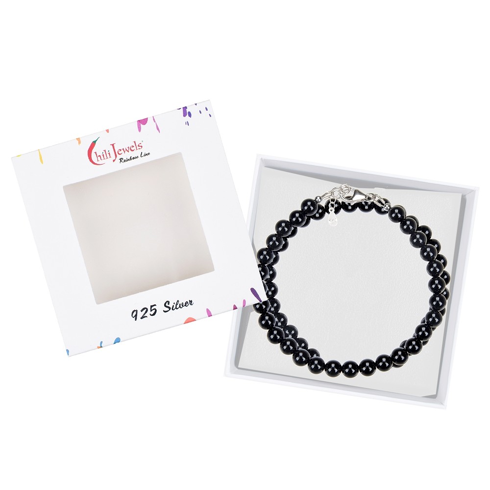 Collana Schorl (stab.), perline (6 mm), rodiato, catena di estensione | Marco Schreier