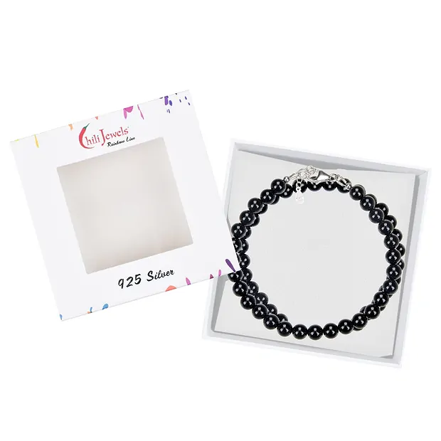 Collana Schorl (stab.), perline (6 mm), rodiato | Marco Schreier